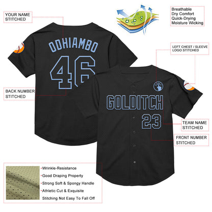 Custom Black Light Blue Mesh Authentic Throwback Baseball Jersey - Sky-Custom