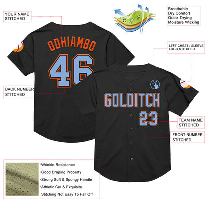 Custom Black Light Blue-Orange Mesh Authentic Throwback Baseball Jersey - Sky-Custom