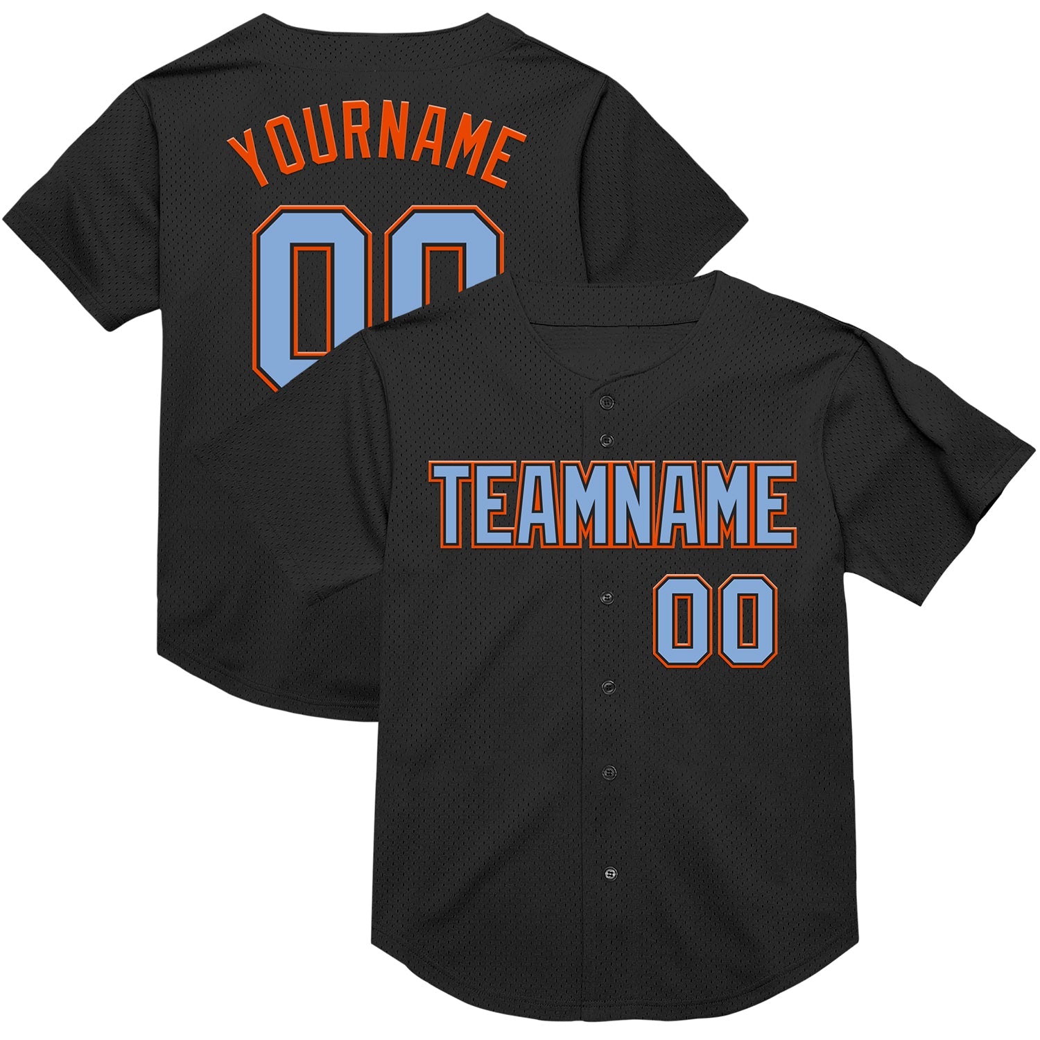 Custom Black Light Blue-Orange Mesh Authentic Throwback Baseball Jersey - Sky-Custom