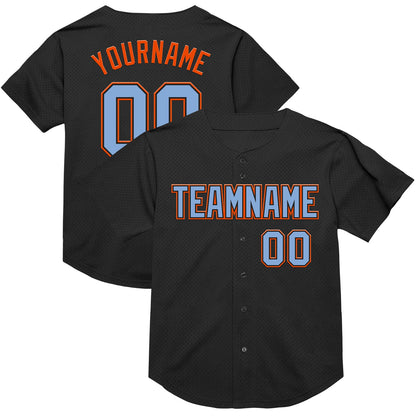 Custom Black Light Blue-Orange Mesh Authentic Throwback Baseball Jersey - Sky-Custom