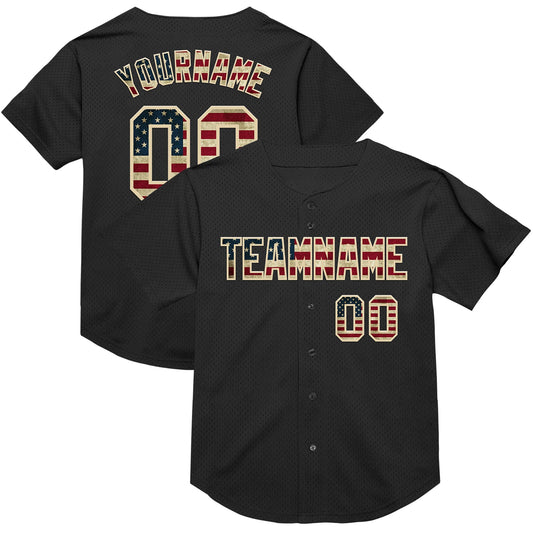 Custom Black Vintage USA Flag-Cream Mesh Authentic Throwback Baseball Jersey - Sky-Custom