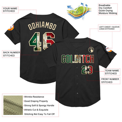 Custom Black Vintage Mexican Flag-Cream Mesh Authentic Throwback Baseball Jersey - Sky-Custom