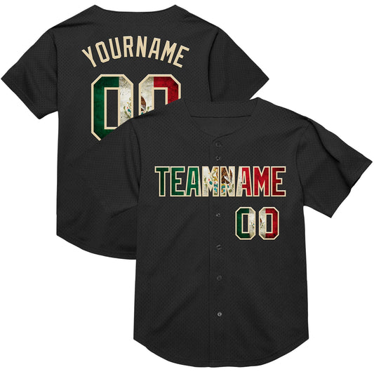 Custom Black Vintage Mexican Flag-Cream Mesh Authentic Throwback Baseball Jersey - Sky-Custom