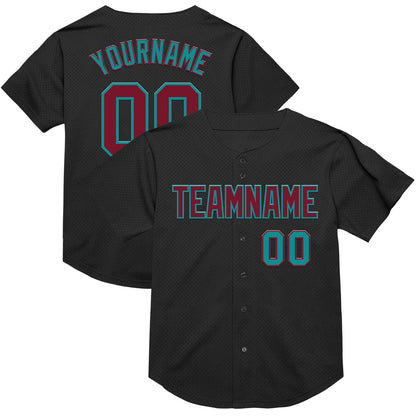 Custom Black Crimson-Teal Mesh Authentic Throwback Baseball Jersey - Sky-Custom