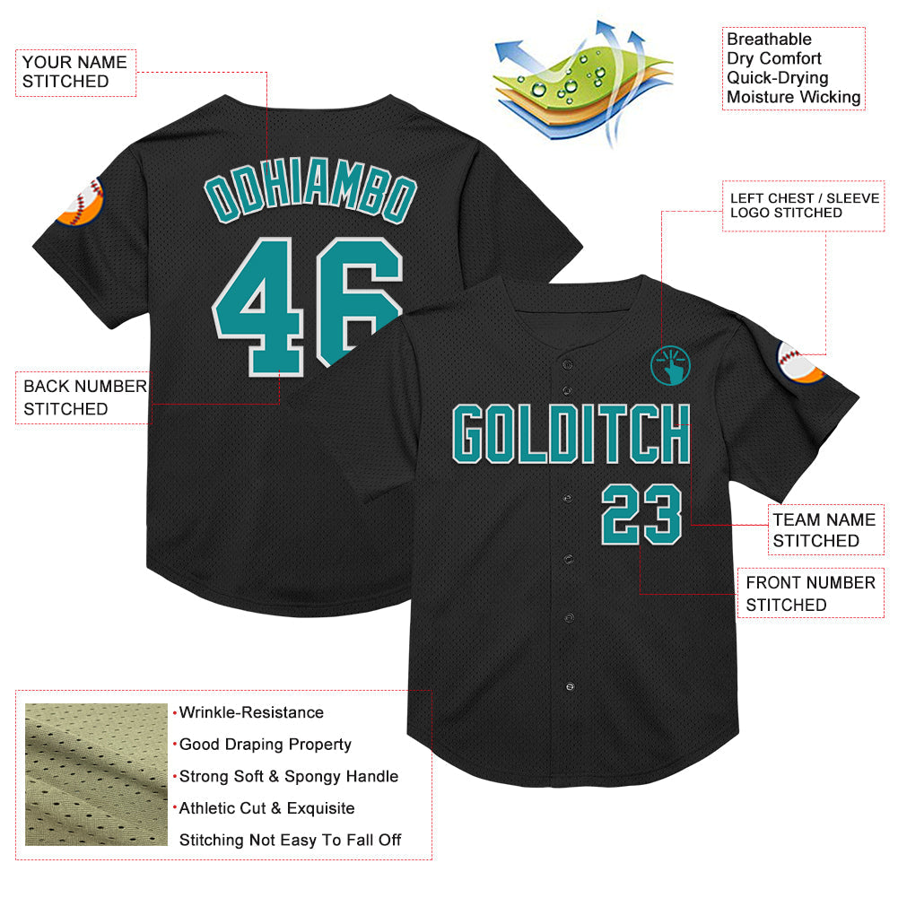 Custom Black Teal-White Mesh Authentic Throwback Baseball Jersey - Sky-Custom