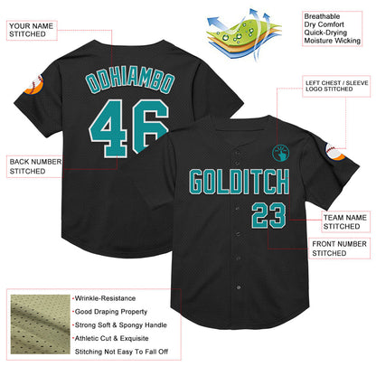 Custom Black Teal-White Mesh Authentic Throwback Baseball Jersey - Sky-Custom
