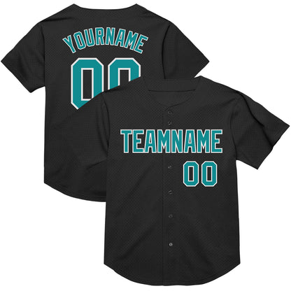 Custom Black Teal-White Mesh Authentic Throwback Baseball Jersey - Sky-Custom