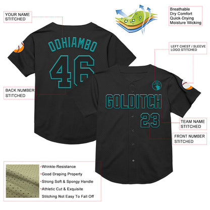 Custom Black Teal Mesh Authentic Throwback Baseball Jersey - Sky-Custom