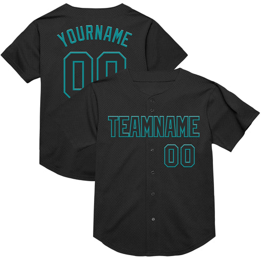 Custom Black Teal Mesh Authentic Throwback Baseball Jersey - Sky-Custom