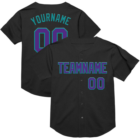 Custom Black Purple-Teal Mesh Authentic Throwback Baseball Jersey - Sky-Custom