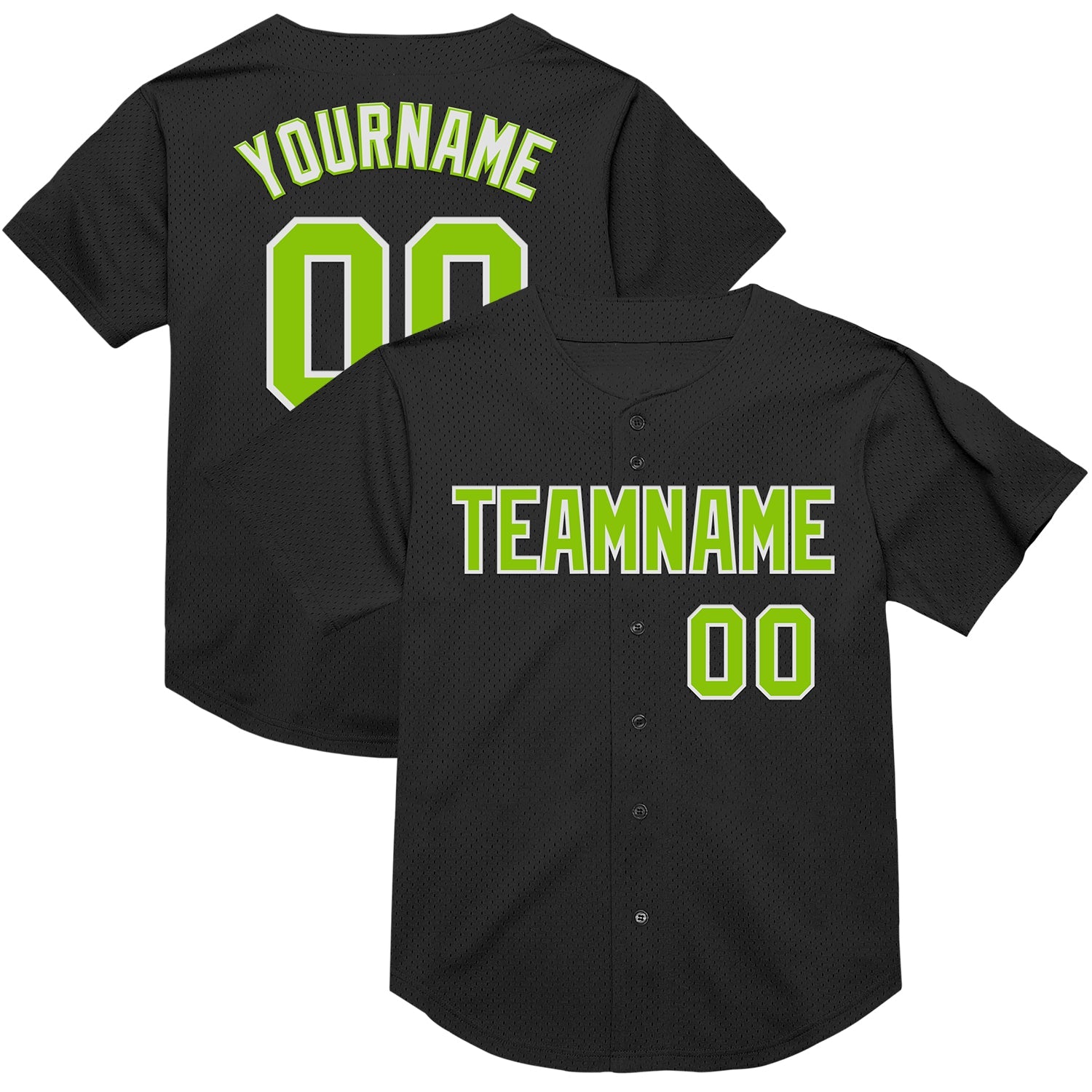 Custom Black Neon Green-White Mesh Authentic Throwback Baseball Jersey - Sky-Custom