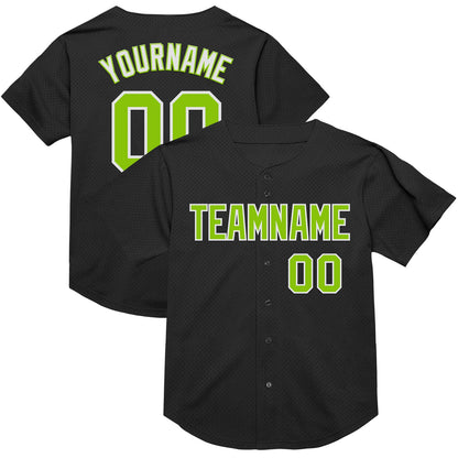 Custom Black Neon Green-White Mesh Authentic Throwback Baseball Jersey - Sky-Custom