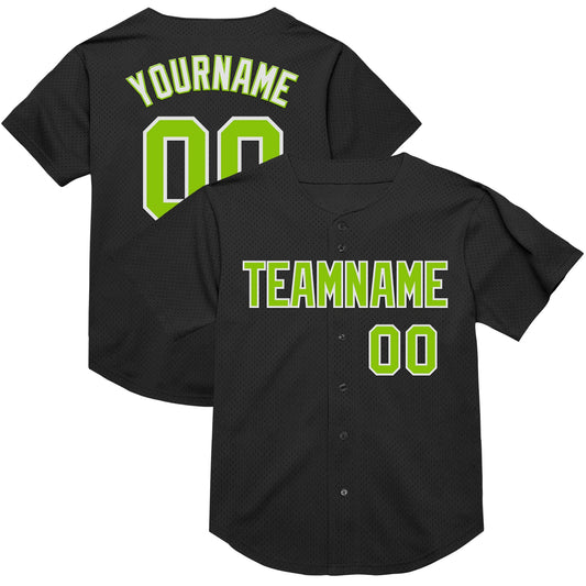 Custom Black Neon Green-White Mesh Authentic Throwback Baseball Jersey - Sky-Custom