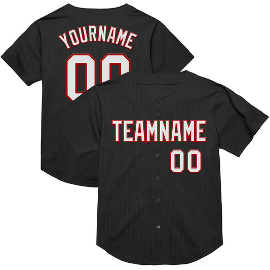 Custom Black White-Red Mesh Authentic Throwback Baseball Jersey - Sky-Custom