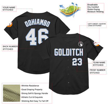 Custom Black White-Light Blue Mesh Authentic Throwback Baseball Jersey - Sky-Custom