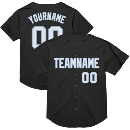 Custom Black White-Light Blue Mesh Authentic Throwback Baseball Jersey - Sky-Custom