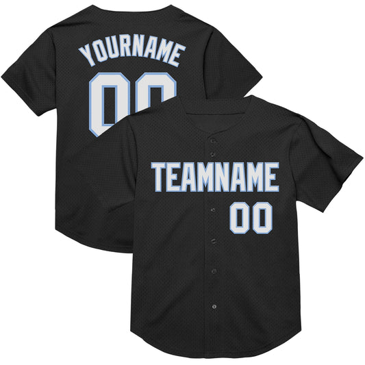 Custom Black White-Light Blue Mesh Authentic Throwback Baseball Jersey - Sky-Custom