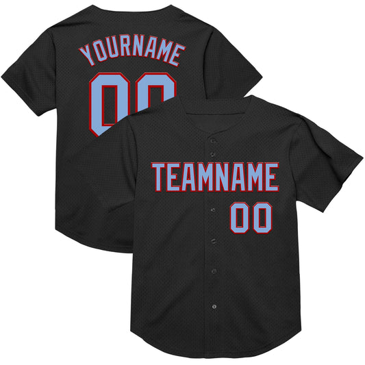 Custom Black Light Blue-Red Mesh Authentic Throwback Baseball Jersey - Sky-Custom