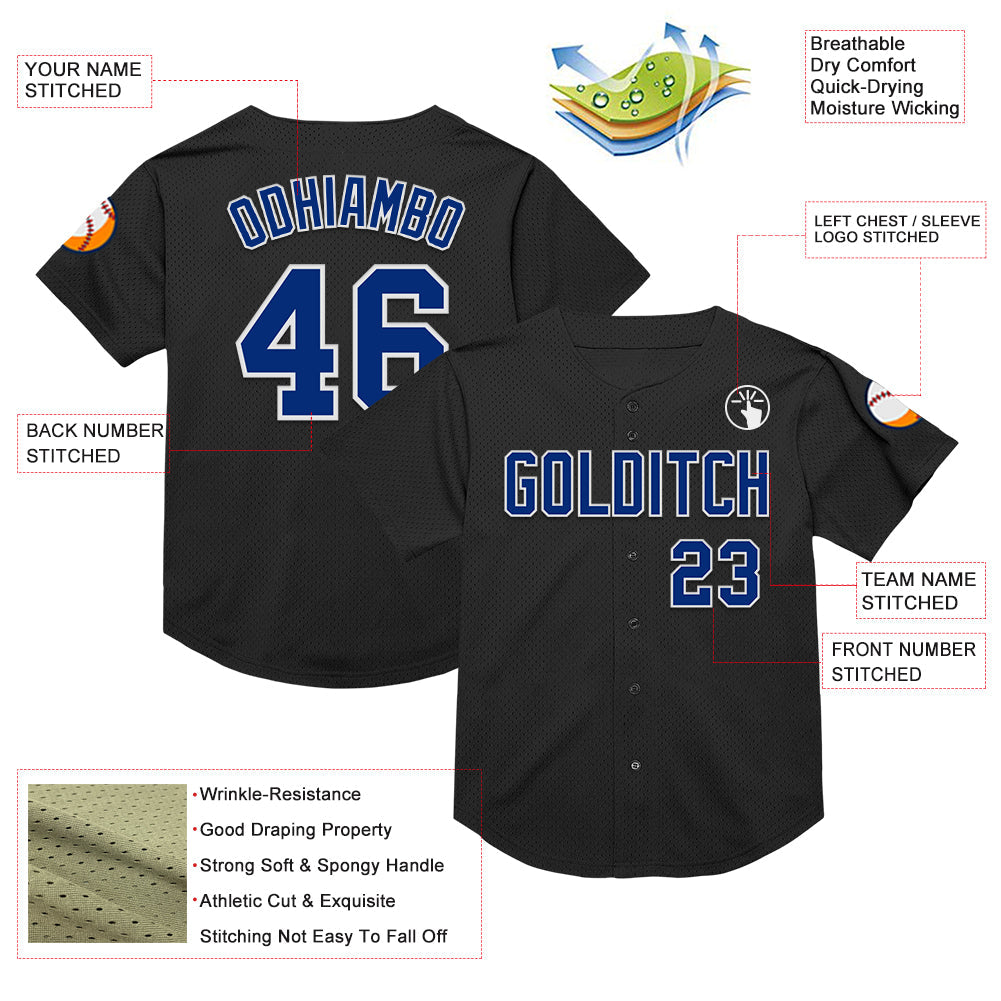 Custom Black Royal-White Mesh Authentic Throwback Baseball Jersey - Sky-Custom