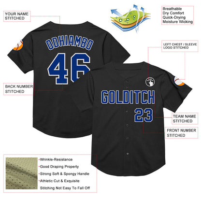 Custom Black Royal-White Mesh Authentic Throwback Baseball Jersey - Sky-Custom
