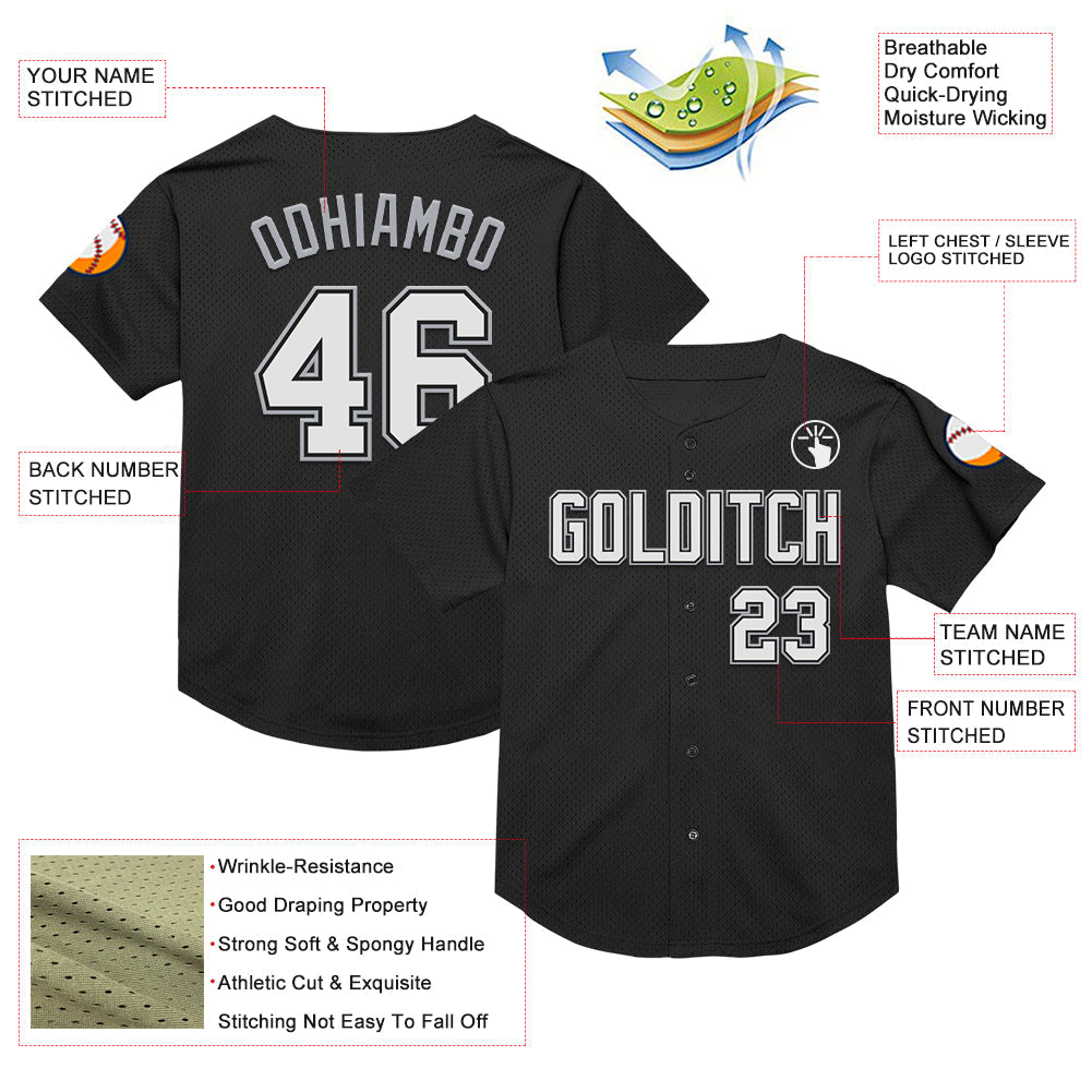Custom Black White-Gray Mesh Authentic Throwback Baseball Jersey - Sky-Custom