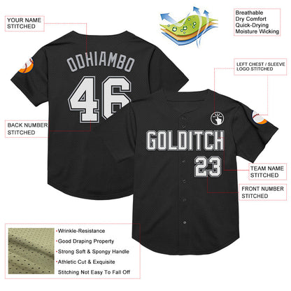 Custom Black White-Gray Mesh Authentic Throwback Baseball Jersey - Sky-Custom
