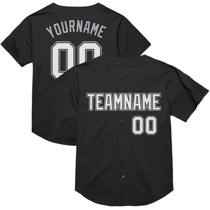 Custom Black White-Gray Mesh Authentic Throwback Baseball Jersey - Sky-Custom