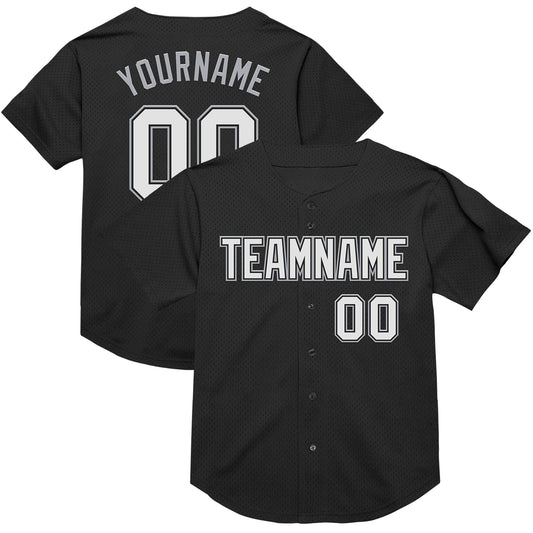 Custom Black White-Gray Mesh Authentic Throwback Baseball Jersey - Sky-Custom