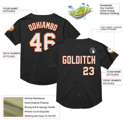 Custom Black White-Orange Mesh Authentic Throwback Baseball Jersey - Sky-Custom