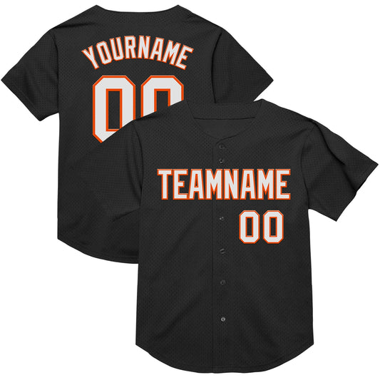 Custom Black White-Orange Mesh Authentic Throwback Baseball Jersey - Sky-Custom