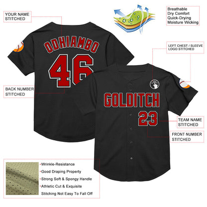 Custom Black Red-White Mesh Authentic Throwback Baseball Jersey - Sky-Custom