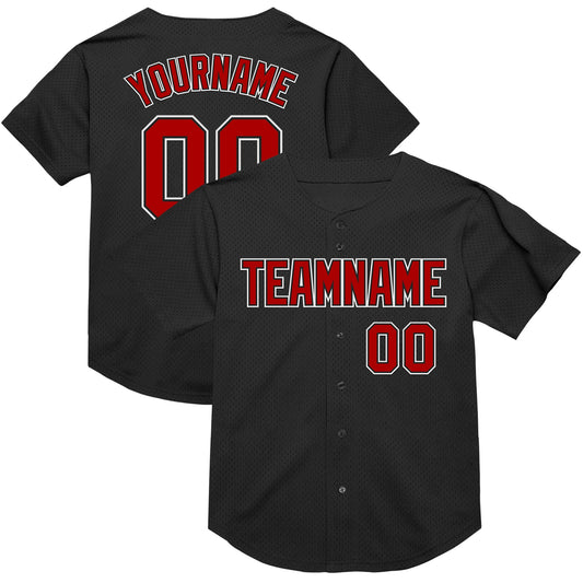 Custom Black Red-White Mesh Authentic Throwback Baseball Jersey - Sky-Custom