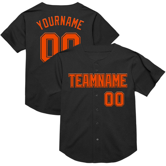 Custom Black Orange Mesh Authentic Throwback Baseball Jersey - Sky-Custom