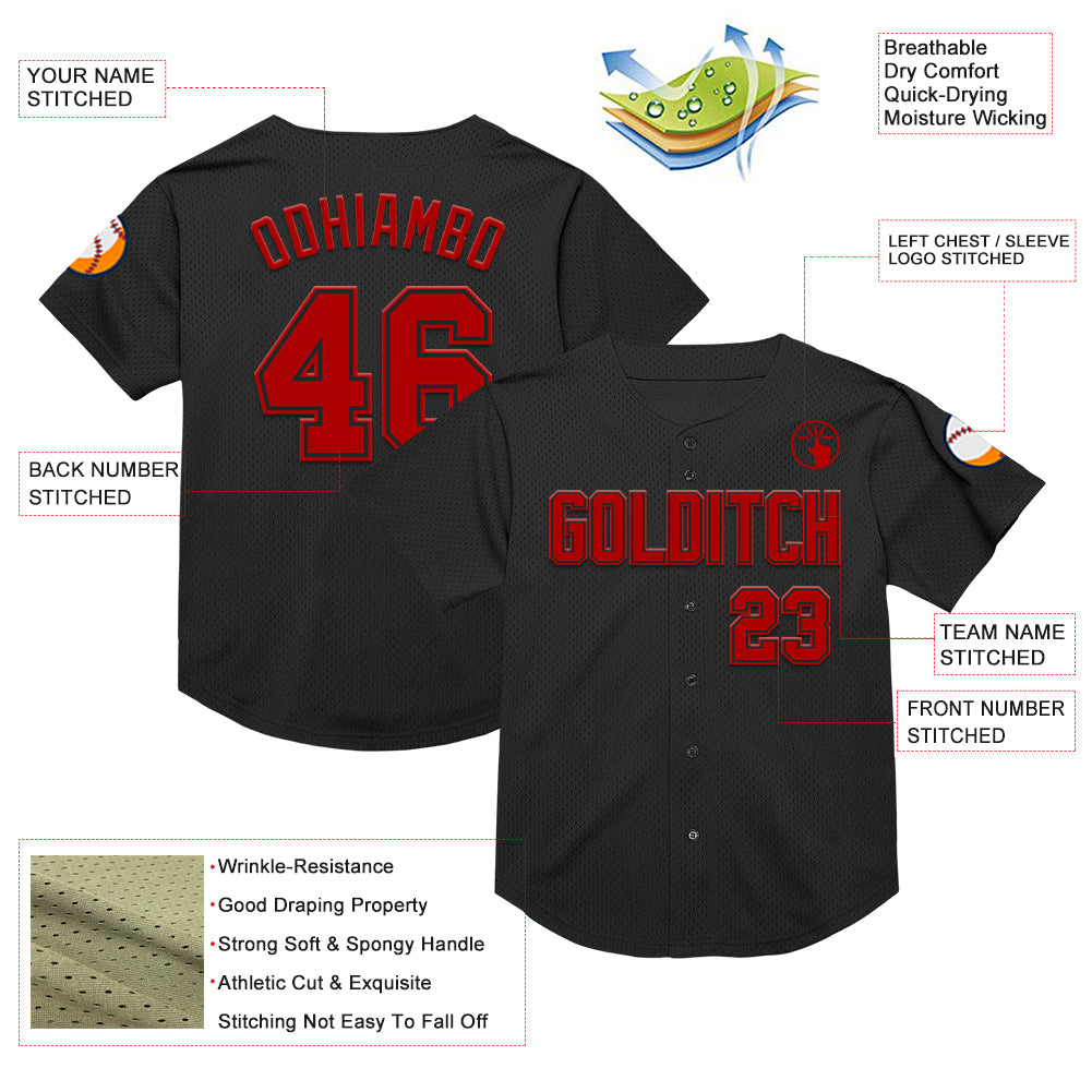 Custom Black Red Mesh Authentic Throwback Baseball Jersey - Sky-Custom