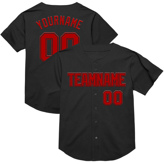 Custom Black Red Mesh Authentic Throwback Baseball Jersey - Sky-Custom