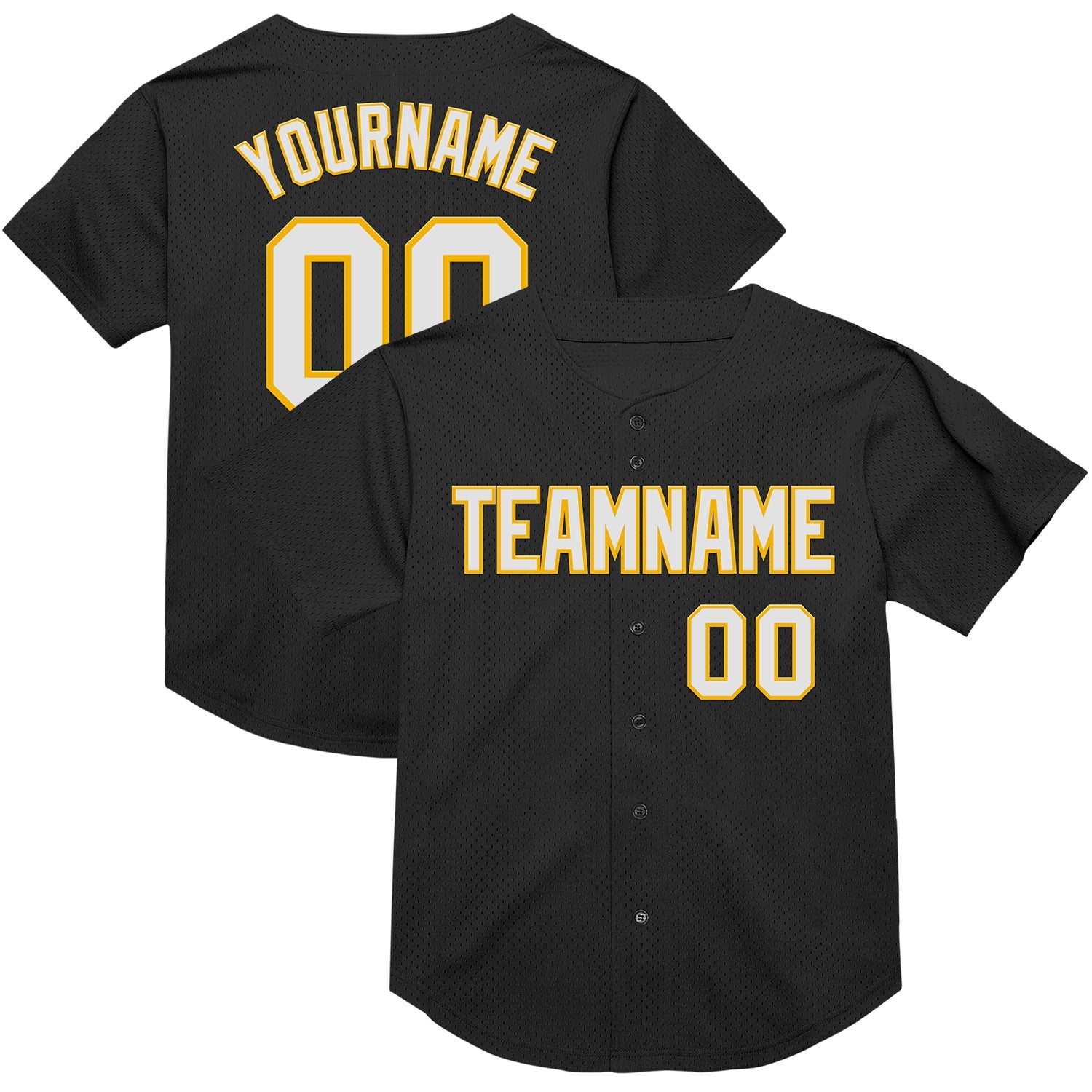 Custom Black White-Gold Mesh Authentic Throwback Baseball Jersey - Sky-Custom