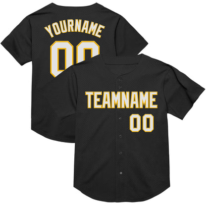 Custom Black White-Gold Mesh Authentic Throwback Baseball Jersey - Sky-Custom