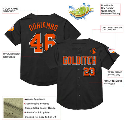 Custom Black Orange-White Mesh Authentic Throwback Baseball Jersey - Sky-Custom