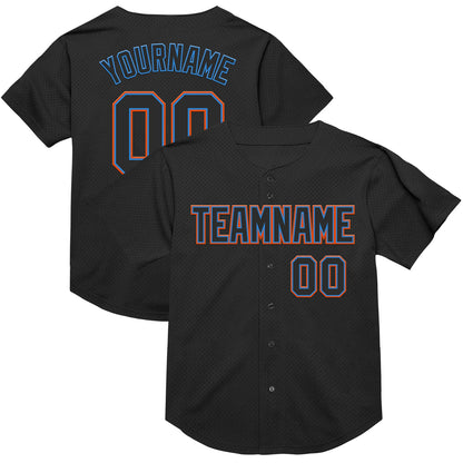 Custom Black Electric Blue-Orange Mesh Authentic Throwback Baseball Jersey - Sky-Custom