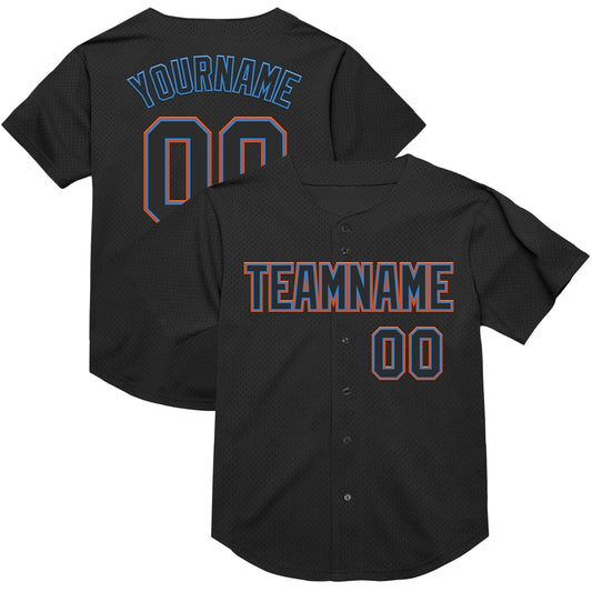 Custom Black Electric Blue-Orange Mesh Authentic Throwback Baseball Jersey - Sky-Custom