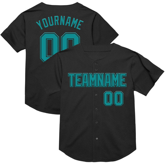 Custom Black Teal Mesh Authentic Throwback Baseball Jersey - Sky-Custom