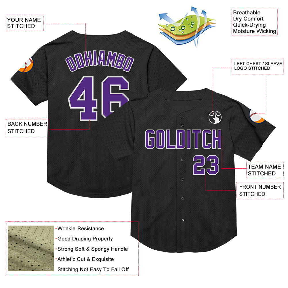 Custom Black Purple-White Mesh Authentic Throwback Baseball Jersey - Sky-Custom