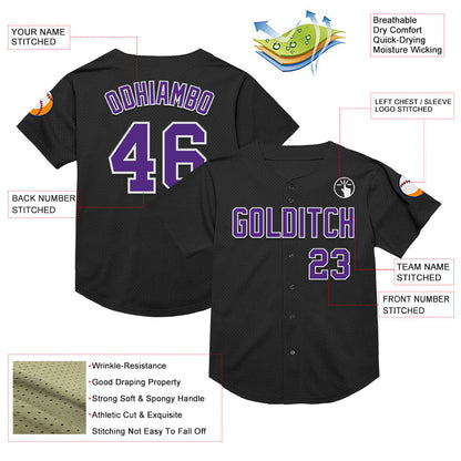 Custom Black Purple-White Mesh Authentic Throwback Baseball Jersey - Sky-Custom
