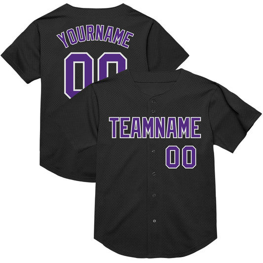 Custom Black Purple-White Mesh Authentic Throwback Baseball Jersey - Sky-Custom