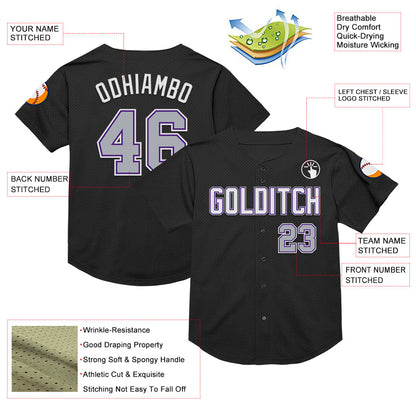 Custom Black Gray-Purple Mesh Authentic Throwback Baseball Jersey - Sky-Custom