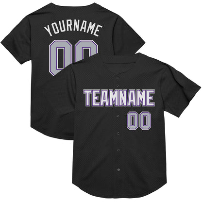 Custom Black Gray-Purple Mesh Authentic Throwback Baseball Jersey - Sky-Custom