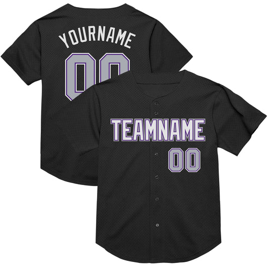 Custom Black Gray-Purple Mesh Authentic Throwback Baseball Jersey - Sky-Custom