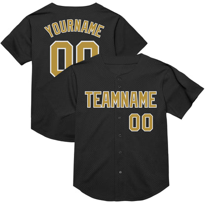 Custom Black Old Gold-White Mesh Authentic Throwback Baseball Jersey - Sky-Custom