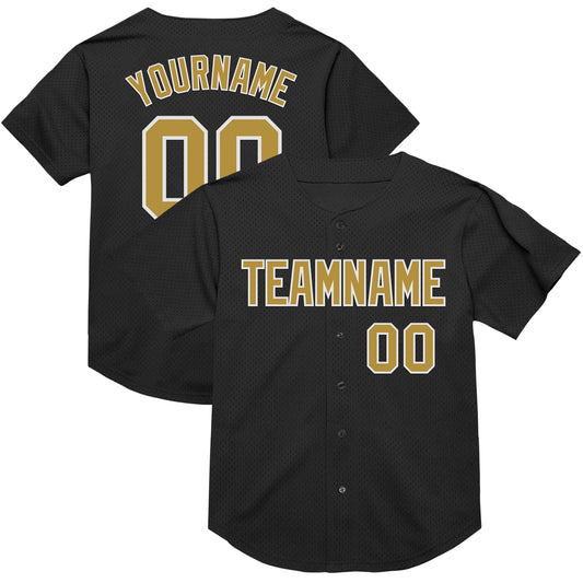 Custom Black Old Gold-White Mesh Authentic Throwback Baseball Jersey - Sky-Custom