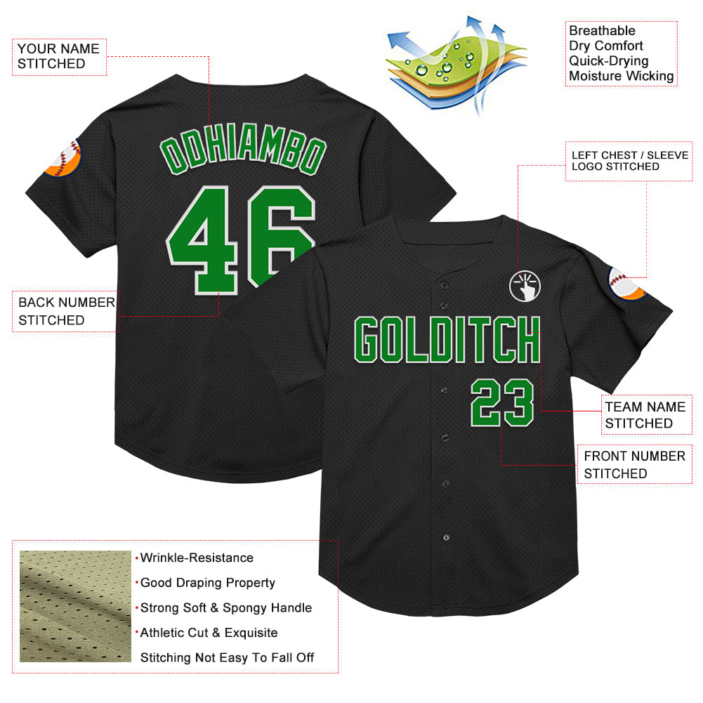 Custom Black Grass Green-White Mesh Authentic Throwback Baseball Jersey - Sky-Custom
